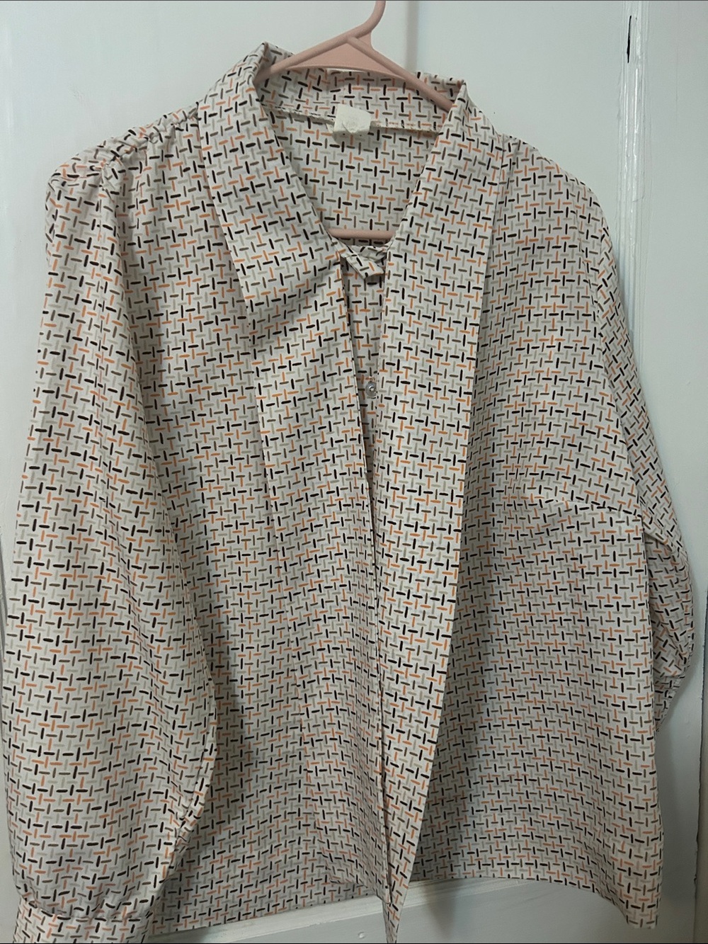 Women’s Cream Patterned Button-Down Blouse